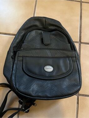 Black Mini Backpack - Textured Faux Leather